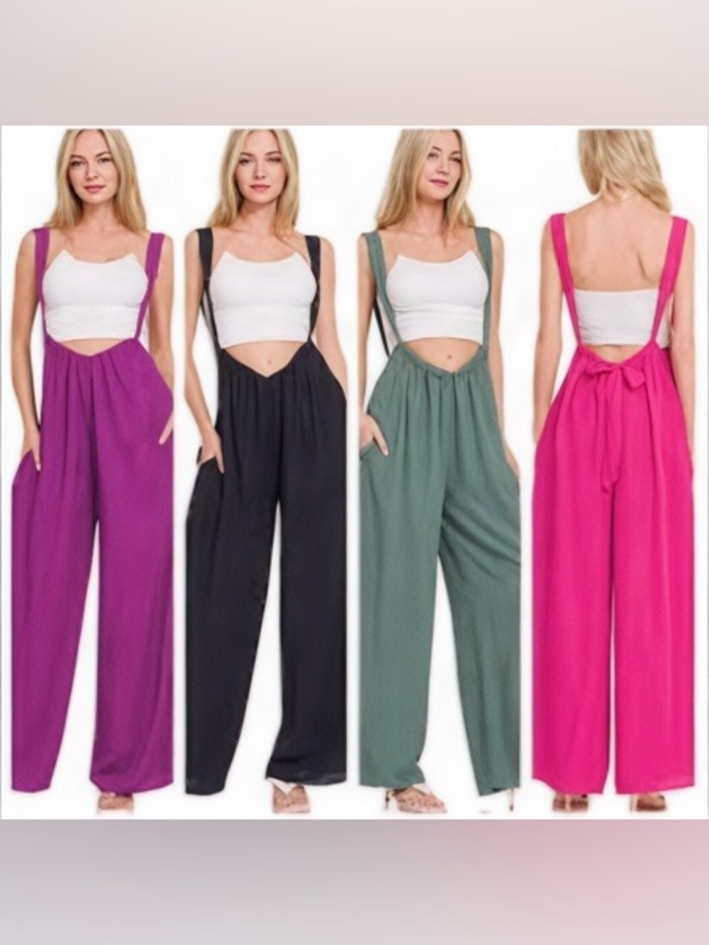Zenana Outfitters Plum Wide-Leg Suspender Jumpsuit - Picture 1 of 3